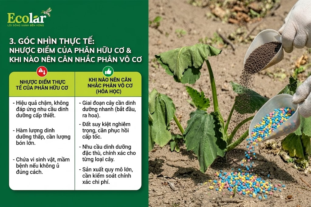 Góc Nhìn Thực Tế: Nhược Điểm Của Phân Hữu Cơ & Khi Nào Nên Cân Nhắc Phân Vô Cơ