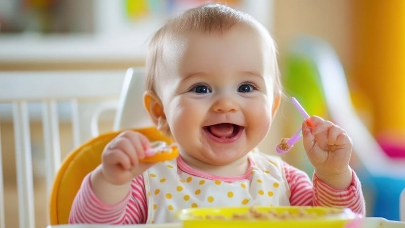 Tạo không khí vui vẻ, không ép ăn để tránh biếng ăn và giúp bé hứng thú