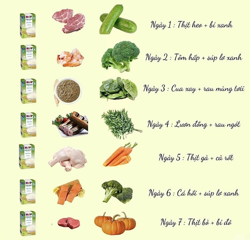 Menu ăn dặm tuần 4 cho bé kết hợp cùng bột gạo HiPP