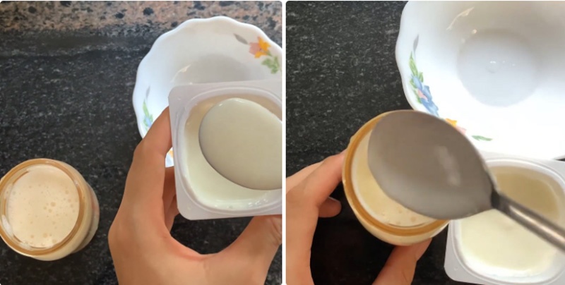 Chia hỗn hợp sữa chua vào các hũ thủy tinh
