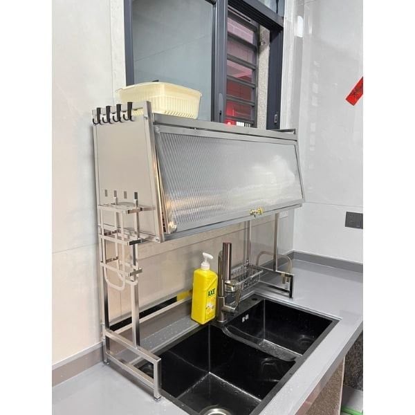 Ảnh thực tế khách hàng sử dụng kệ úp chén inox có nắp đậy 15