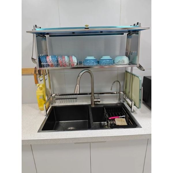 Ảnh thực tế khách hàng sử dụng kệ úp chén inox có nắp đậy 1
