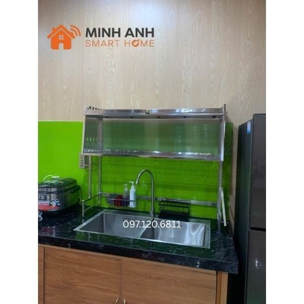 kệ úp chén inox có nắp đậy sau khi lắp ráp xong, khách hàng gửi cho shop