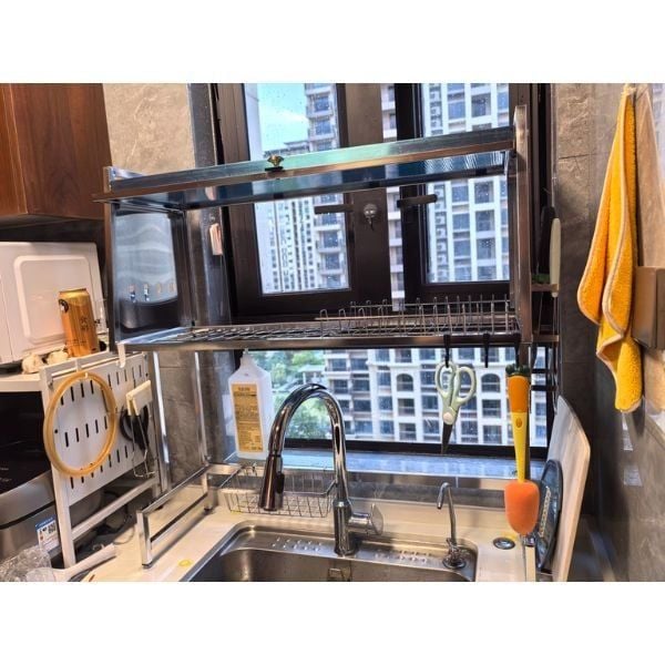 Ảnh thực tế khách hàng sử dụng kệ úp chén inox có nắp đậy 4