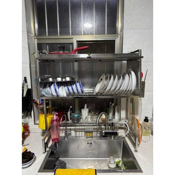 Ảnh thực tế khách hàng sử dụng kệ úp chén inox có nắp đậy 9