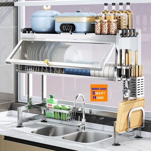 kệ để chén bát trên bồn rửa có nắp đậy