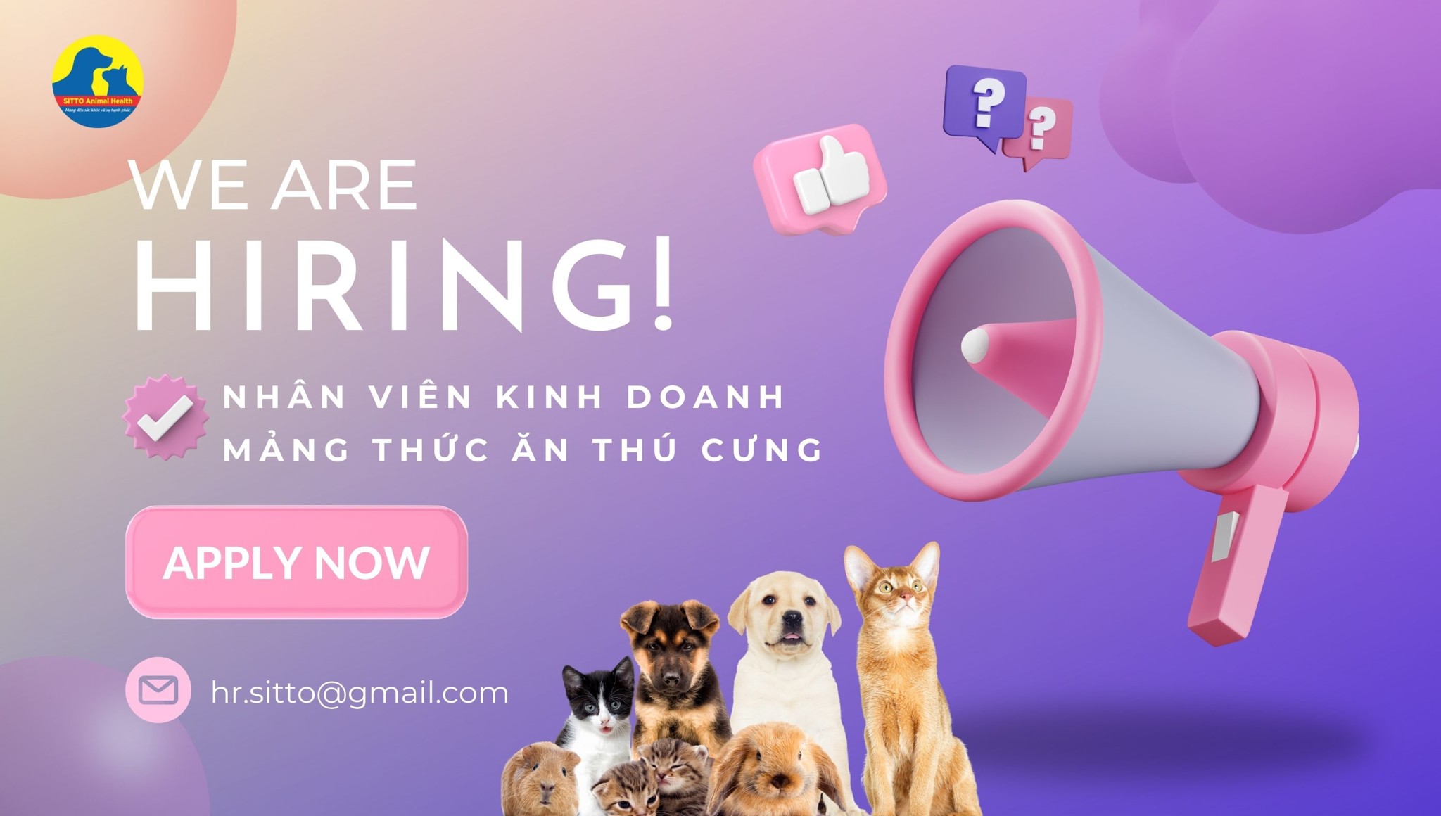 Sitto Animal Health thông báo tuyển dụng - Mảng thức ăn thú cưng (Tháng 06/2024)