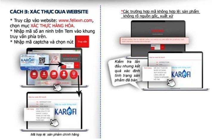 Xác thực máy lọc Karofi qua website