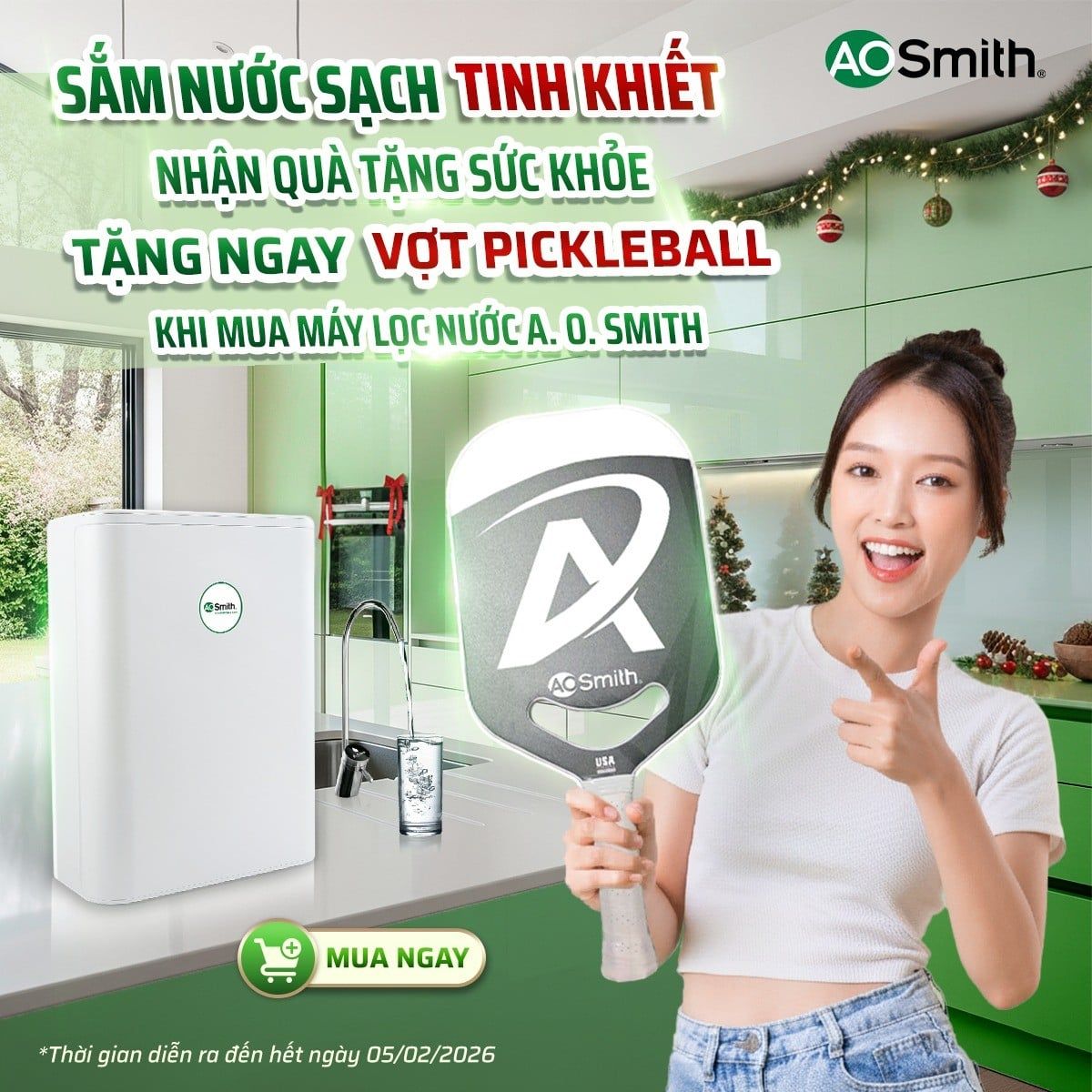 Nhận ngay vợt Pickleball khi mua máy lọc nước A.O.Smith