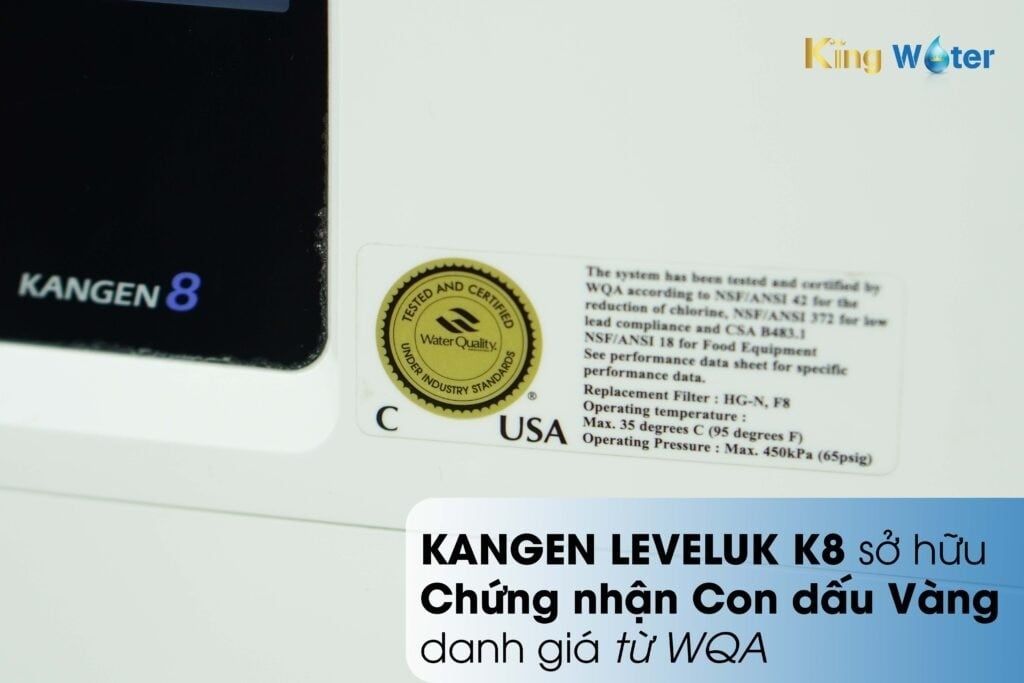 Nước Kangen được chứng nhận con Dấu Vàng