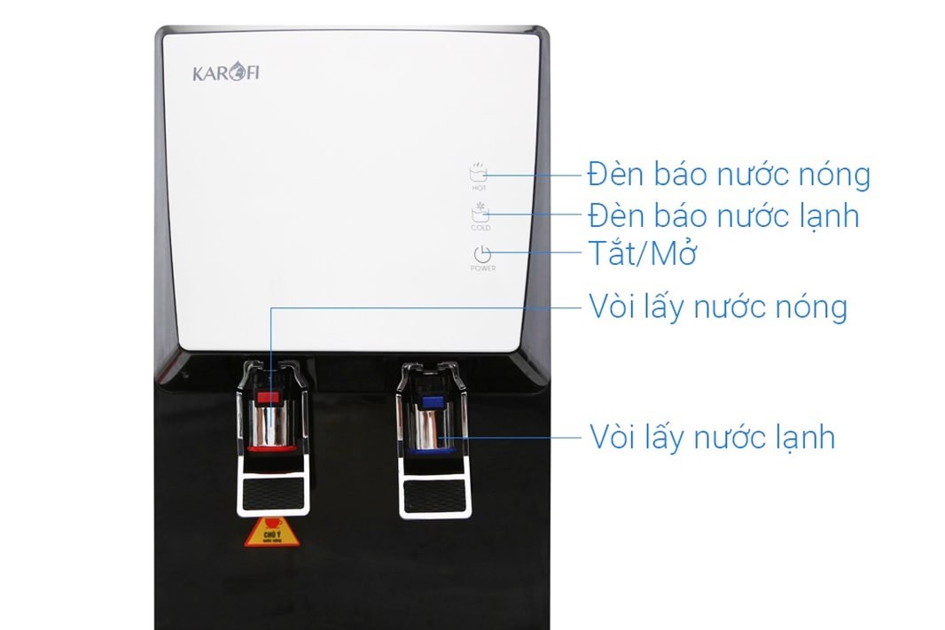Máy lọc nước Karofi HCV351-WH được thiết kế hợp lý từ vòi nước đến khay đựng