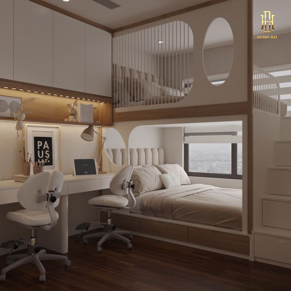 TOP 20 mẫu thiết kế phòng ngủ 2 giường tiết kiệm không gian