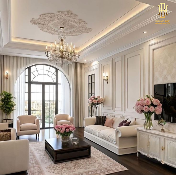 Thiết kế nội thất phòng khách phong cách tân cổ điển