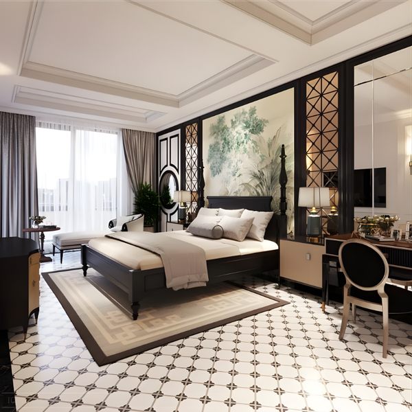 Thiết kế nội thất phòng ngủ phong cách indochine