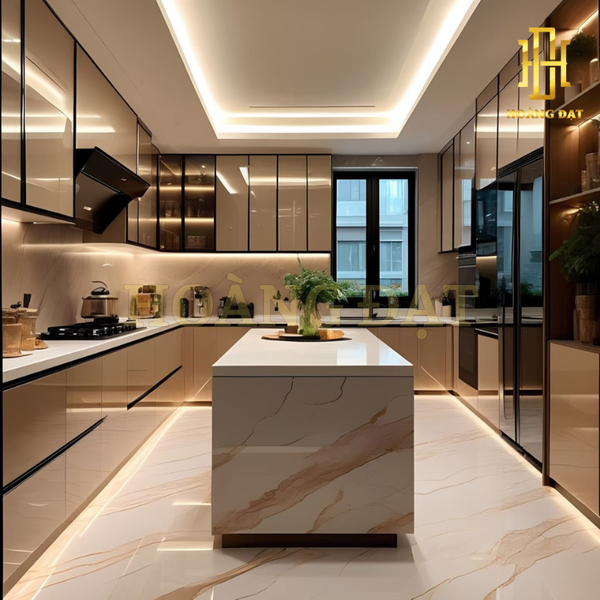 Tủ bếp nhôm kính cánh kính màu