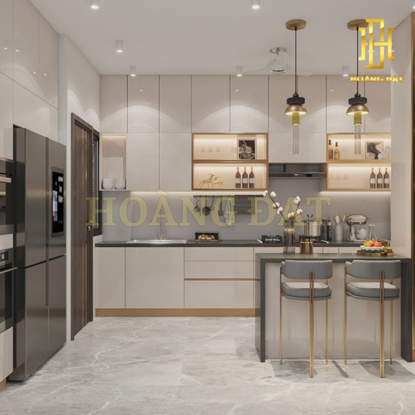 Tủ bếp nhôm kính hình chữ I