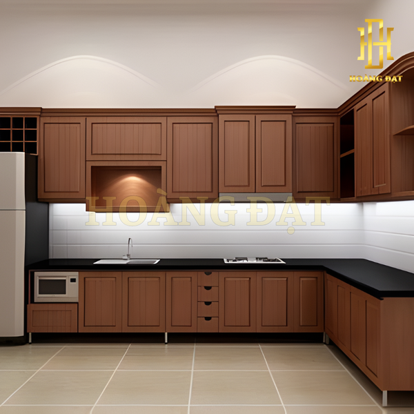 Tủ bếp nhôm kính vân gỗ