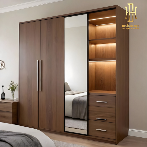 Tủ quần áo gỗ công nghiệp tích hợp gương