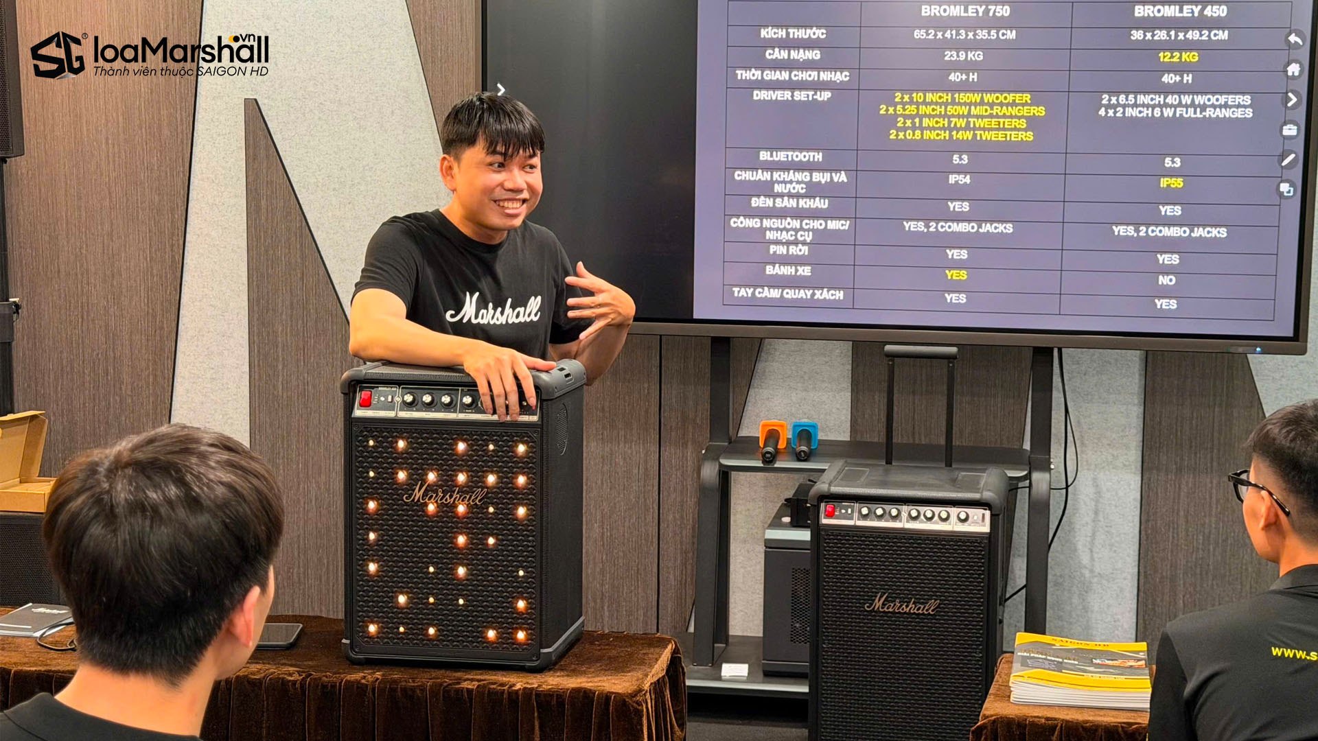 Đội ngũ Marshall chính hãng training chuyên sâu mẫu loa Bluetooth tiệc tùng Bromley 450 cho nhân vien SAIGON HD