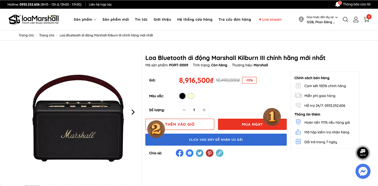 Hướng dẫn mua hàng tại website loamarshall.vn