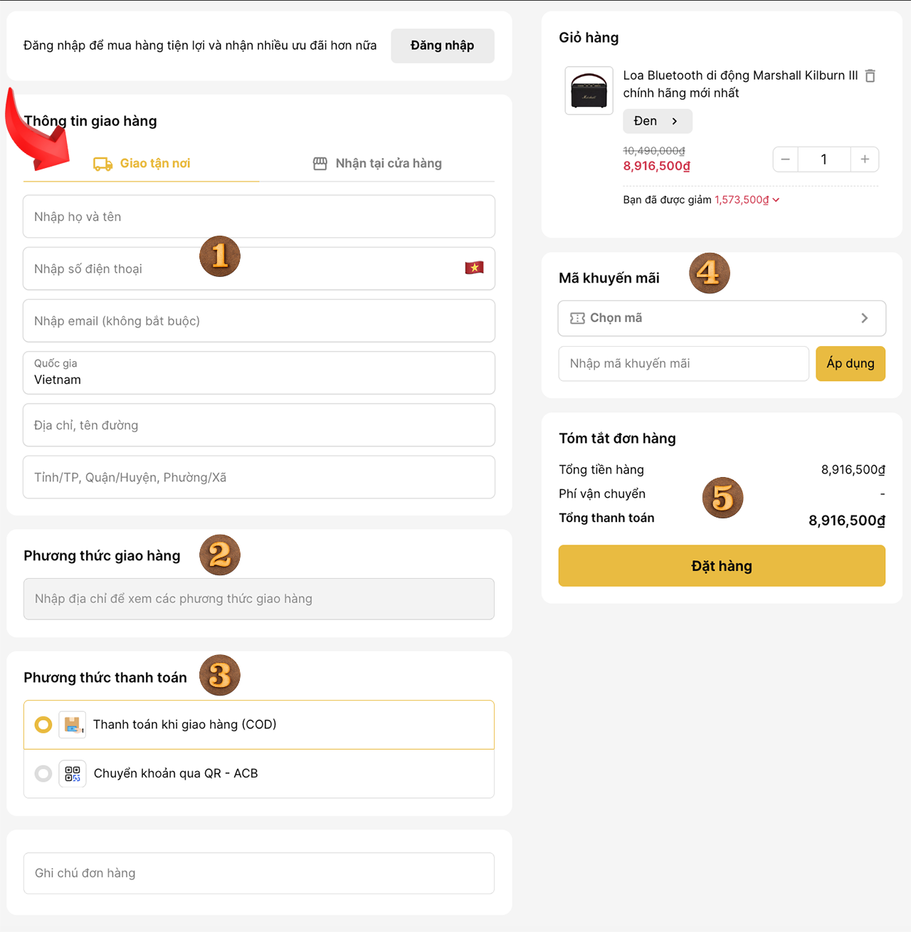 Hướng dẫn mua hàng tại website loamarshall.vn