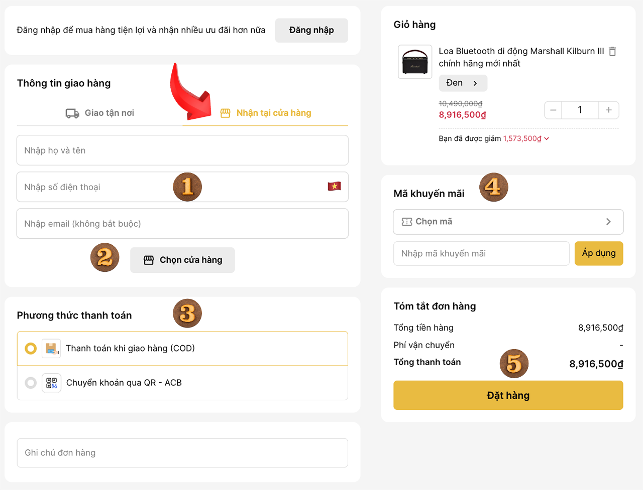 Hướng dẫn mua hàng tại website loamarshall.vn