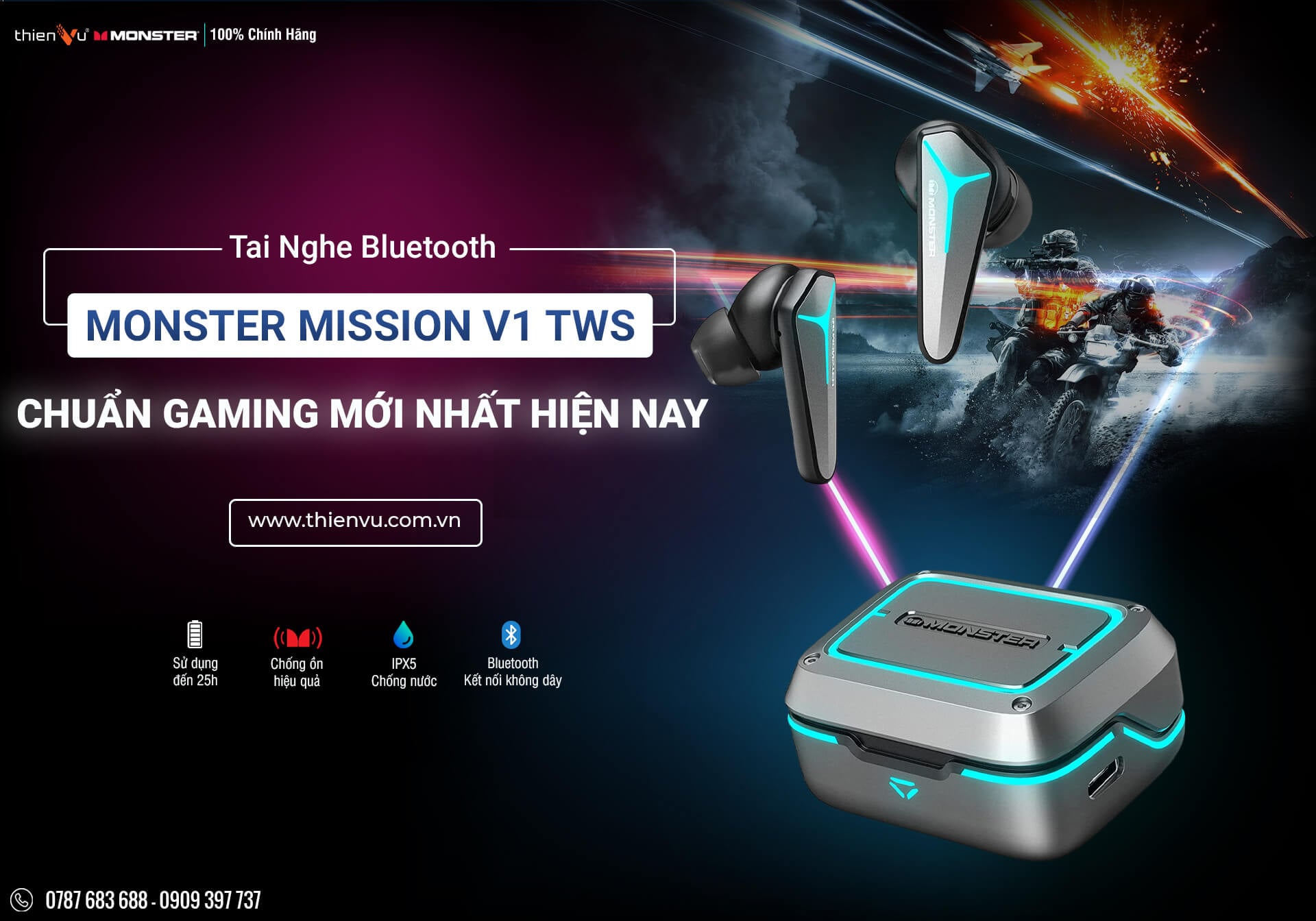 Tai Nghe Bluetooth Monster Mission V1 TWS Chuẩn Gaming Mới Nhất Hiện Nay