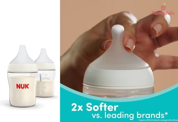 Bình sữa Nuk thiết kế núm ti dẹt chỉnh nha đặc trưng, giúp bé bú tự nhiên