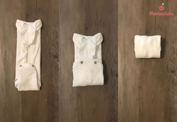 Thao tác gấp bodysuit đúng cách giúp bảo vệ hàng cúc bấm và phom dáng của áo.