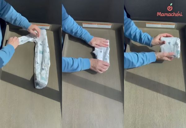 Kỹ thuật gấp bộ đồ liền thân sleepsuit có bao chân dành cho bé sơ sinh.