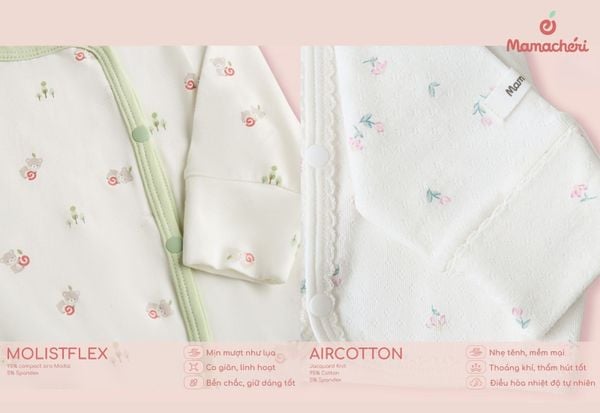 Chất liệu cao cấp giúp bodysuit Mamacheri nâng niu làn da bé sơ sinh.