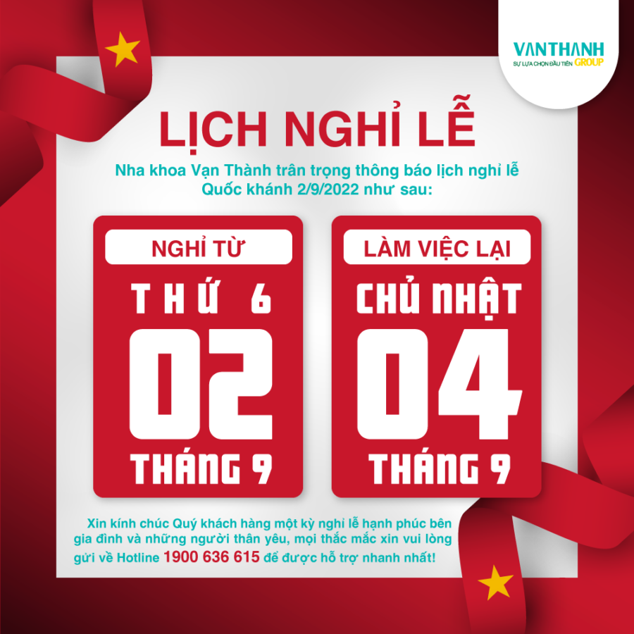 [THÔNG BÁO] Lịch hoạt động dịp lễ 2.9 tại hệ thống nha khoa Vạn Thành