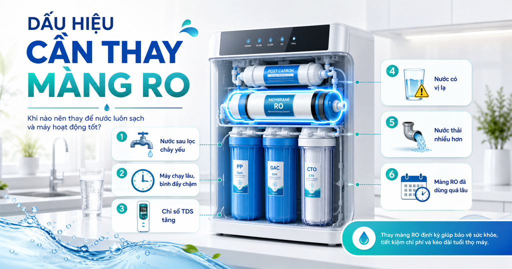 Dấu hiệu cần thay màng RO Khi nào nên thay để nước luôn sạch và máy hoạt động tốt