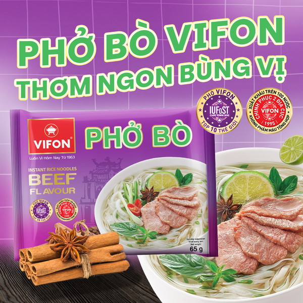 Phở bò VIFON ăn liền đậm đà chuẩn vị Việt sợi phở dai ngon tiện lợi