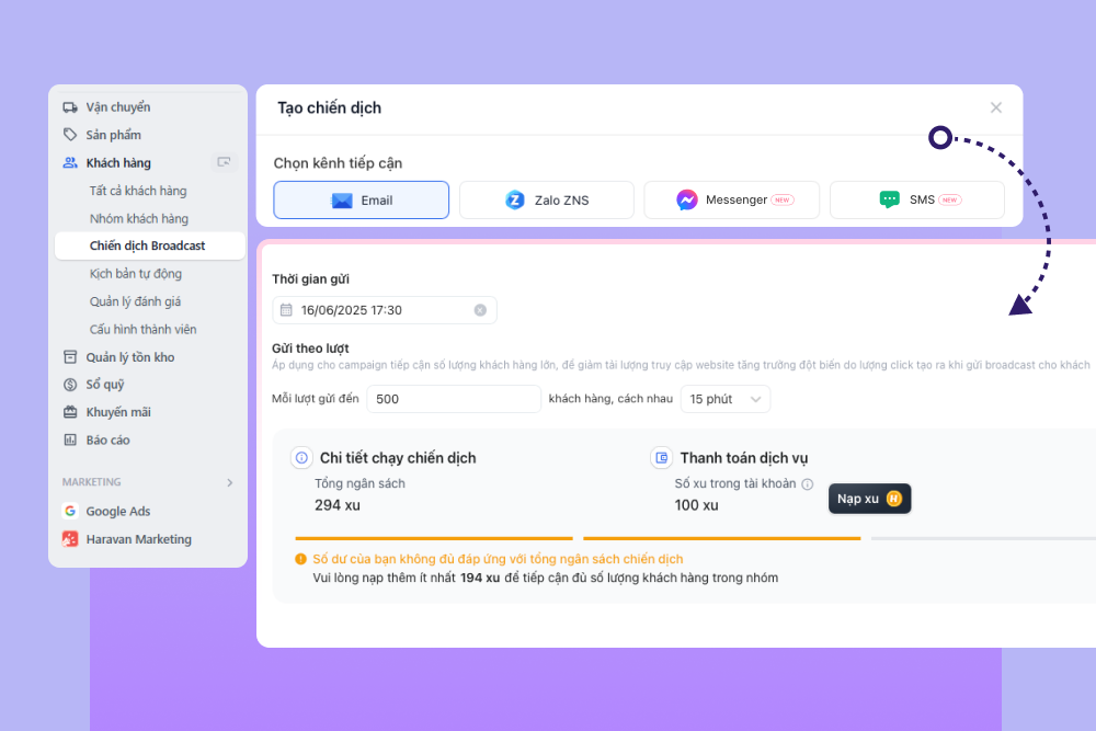 Tự động hoá gửi tin
