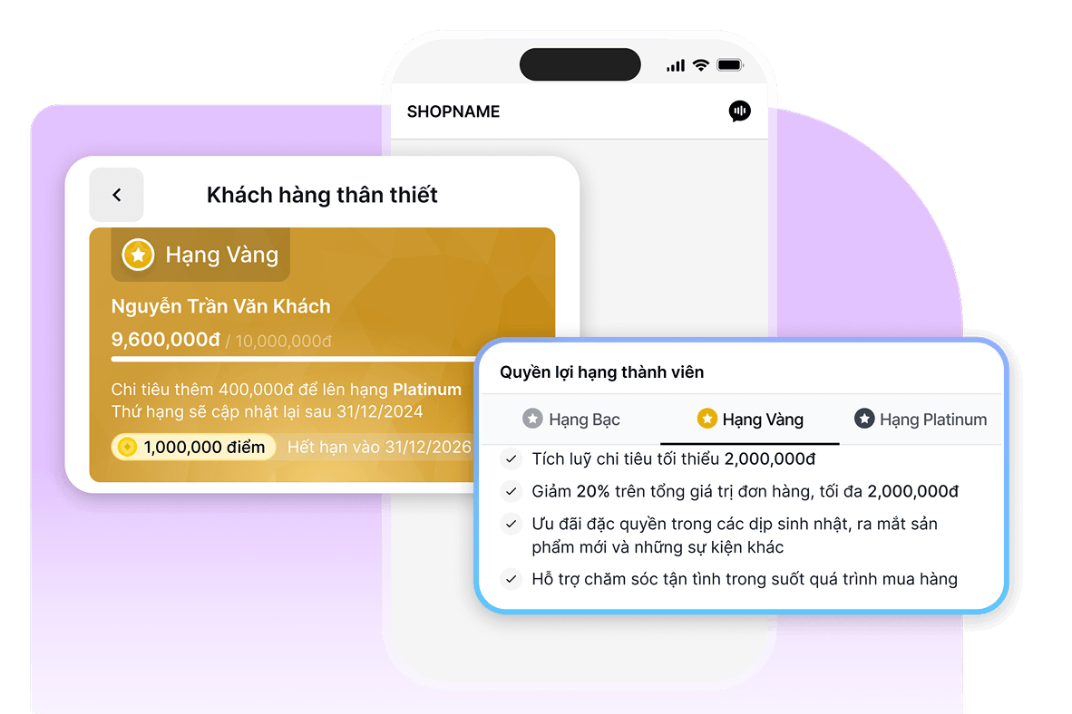 Hiển thị hạng thành viên rõ ràng, dễ theo dõi