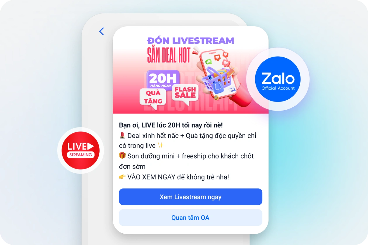 Gửi thông báo livestream tự động qua Messenger & Zalo ZNS.
