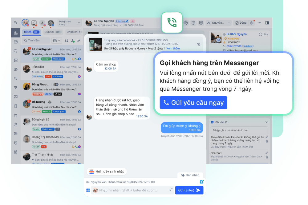 Trải nghiệm của khách hàng với Messenger Calling