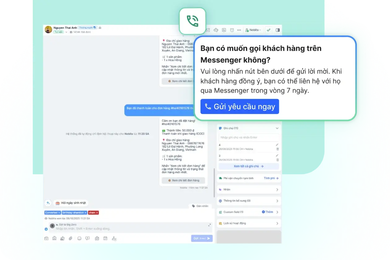 Trải nghiệm của khách hàng với Messenger Calling