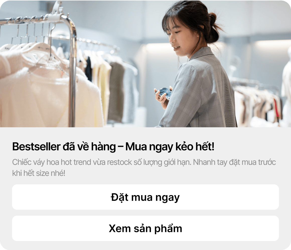 Thông báo có hàng mới hoặc hàng đã về lại kho