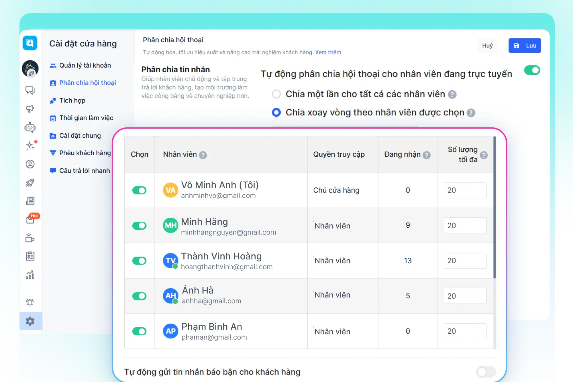 Phân công hội thoại tự động cho nhân viên