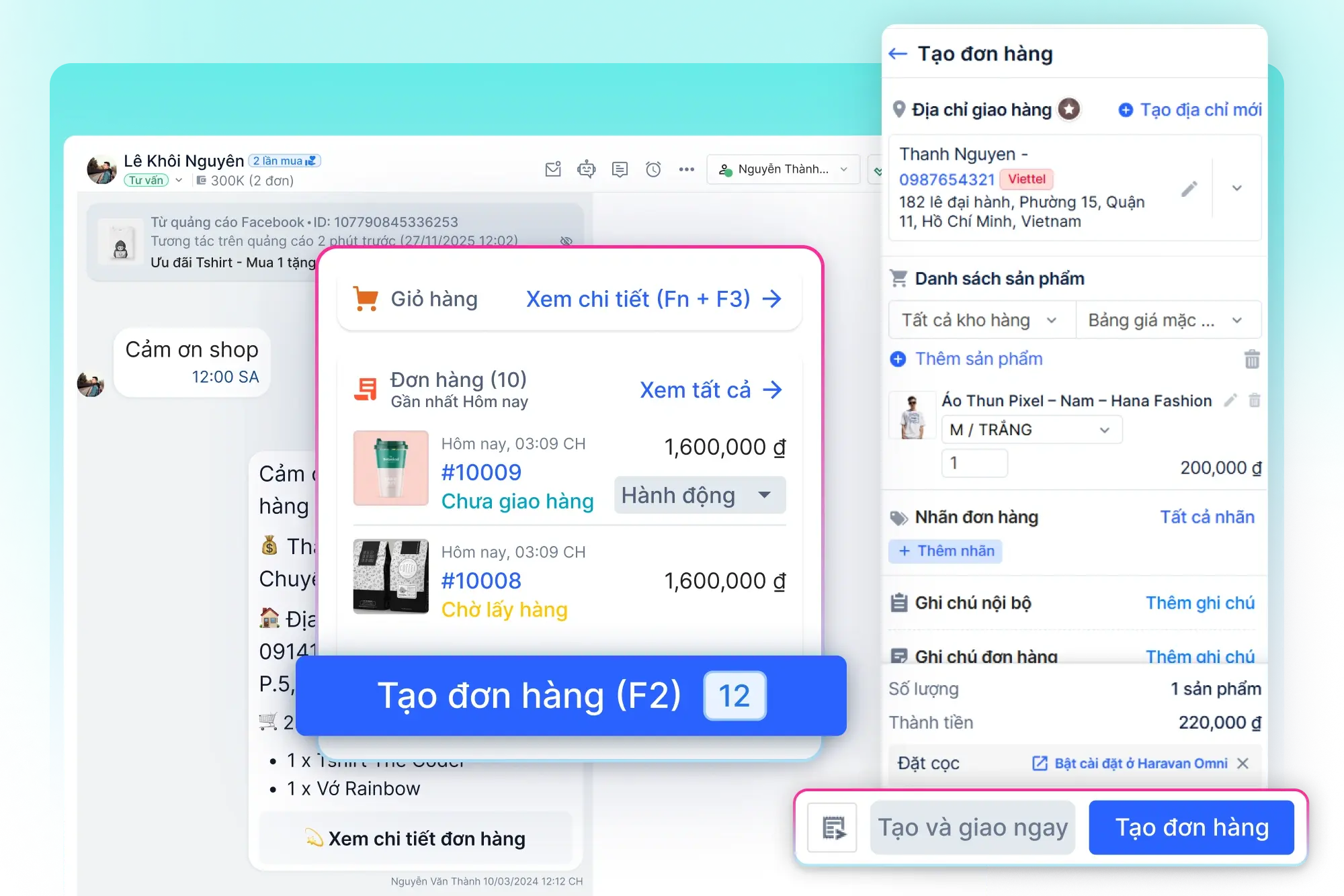 Tạo đơn & đẩy đơn vận chuyển trực tiếp trong hội thoại