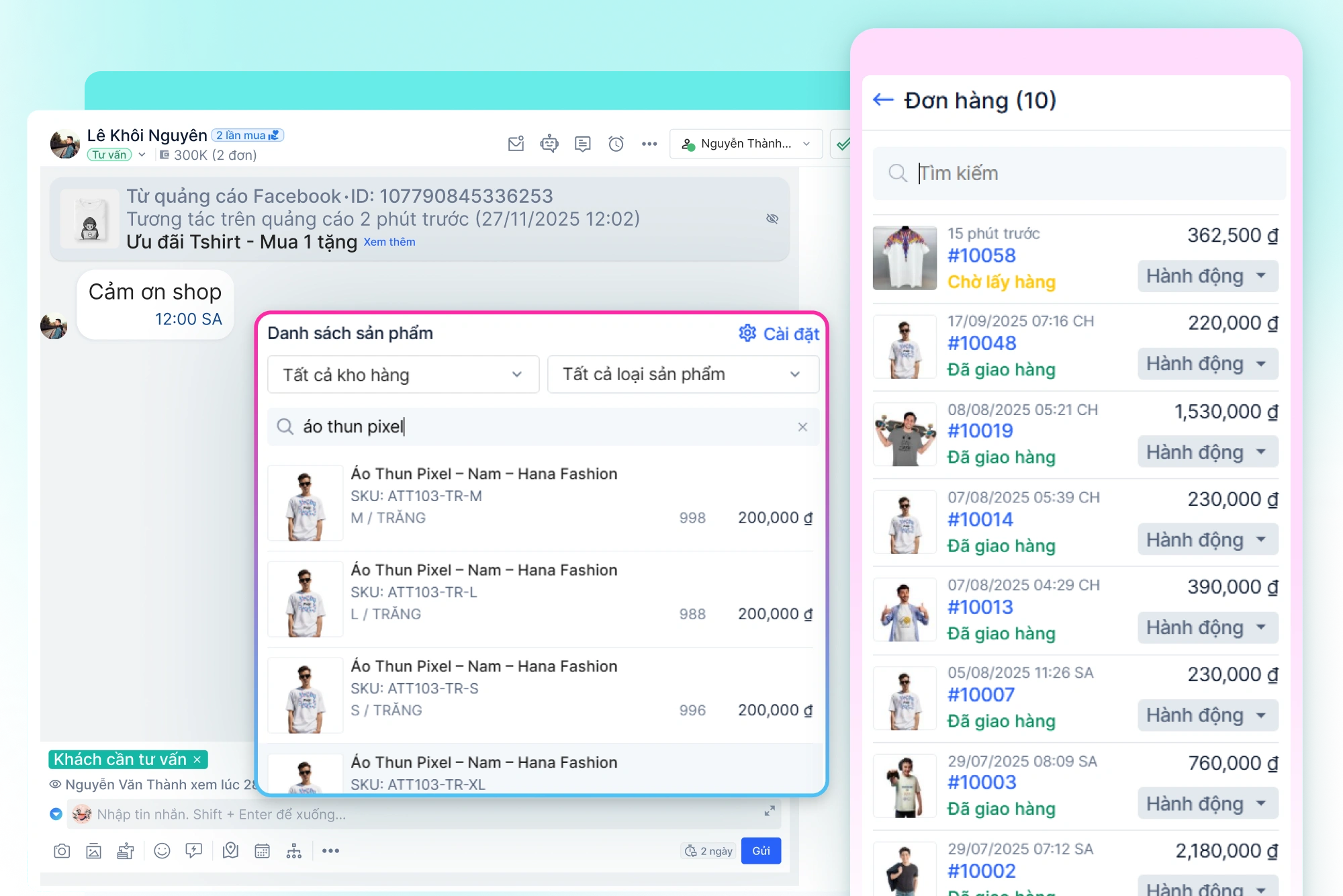 Tra cứu sản phẩm, tồn kho, đơn hàng ngay trong khung chat