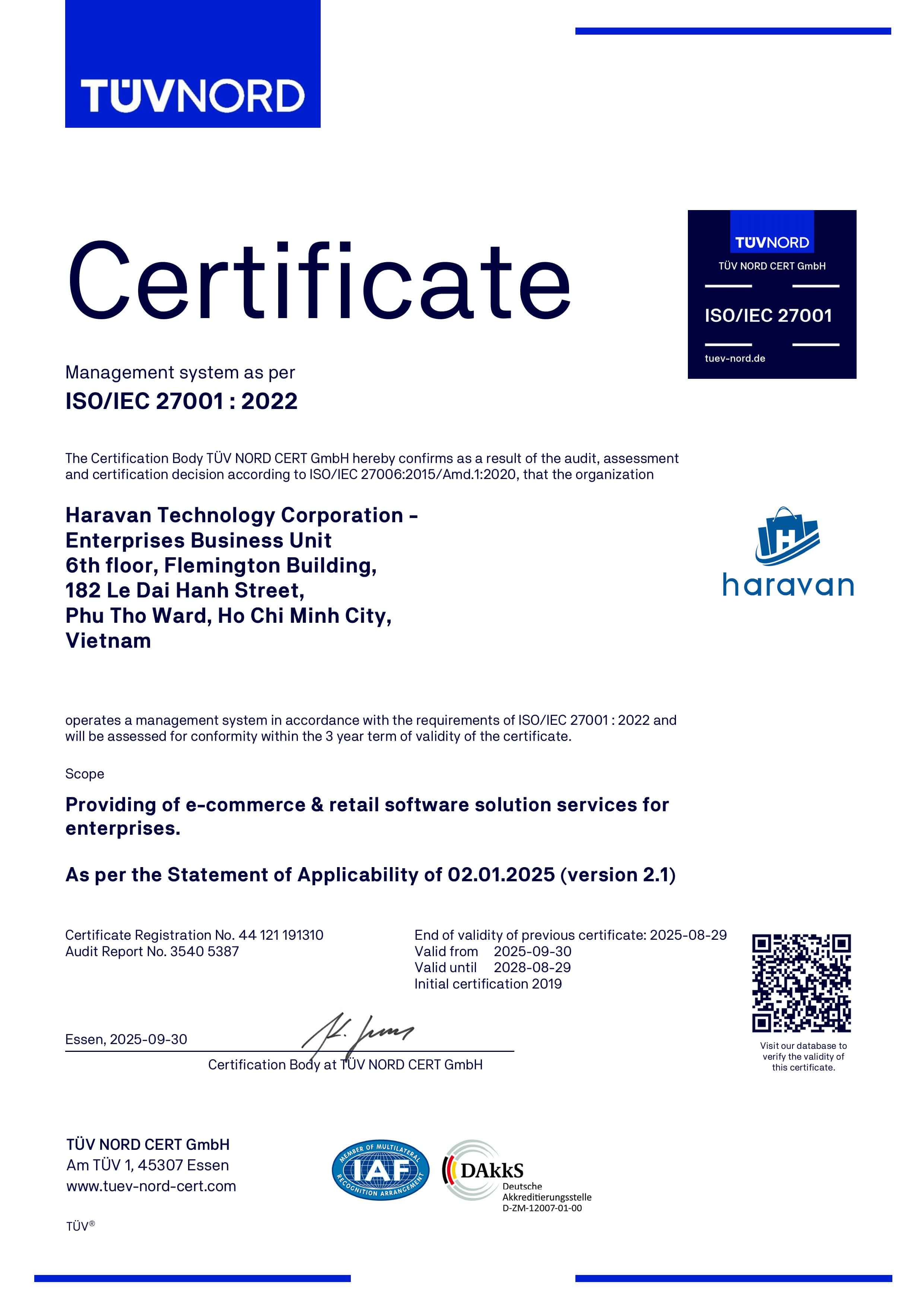 Chứng chỉ ISO 27001