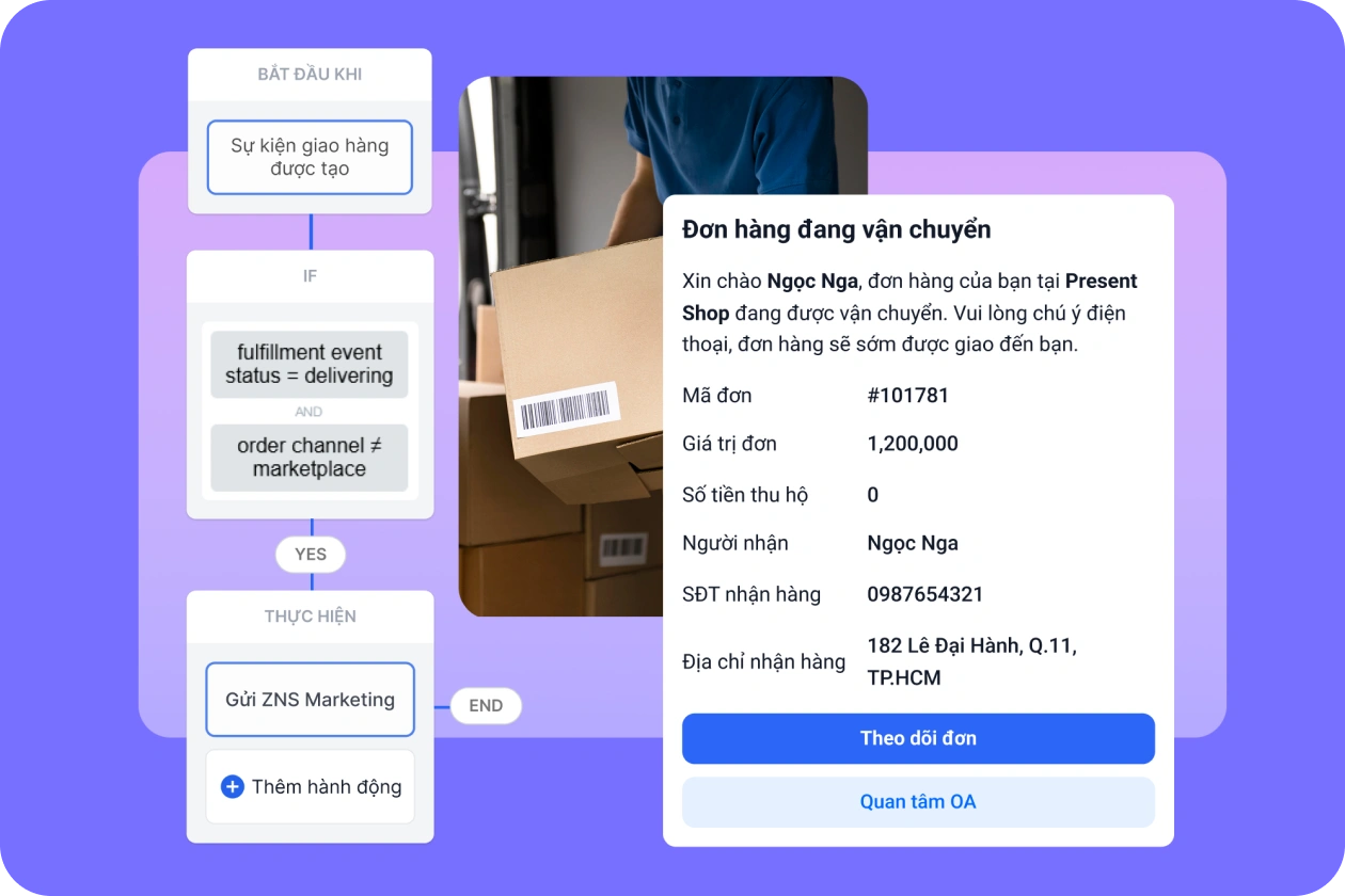 Thông báo đơn đang vận chuyển