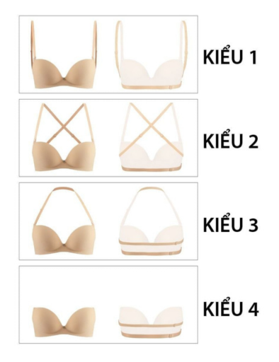 Dây áo ngực phù hợp áo hai dây, áo trễ vai, áo cổ yếm, cổ vuông, hở lưng