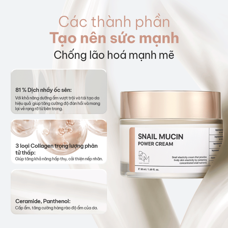 thegioiskinfood.com - Kem Dưỡng Ẩm, Hỗ Trợ Làm Mờ Nếp Nhăn B.O.M Snail Mucin Power Cream 50ml