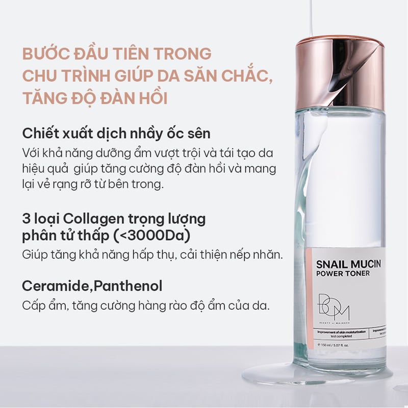thegioiskinfood.com - Nước Hoa Hồng Hỗ Trợ Dưỡng Sáng, Mờ Nếp Nhăn B.O.M Snail Mucin Power Toner 150ml