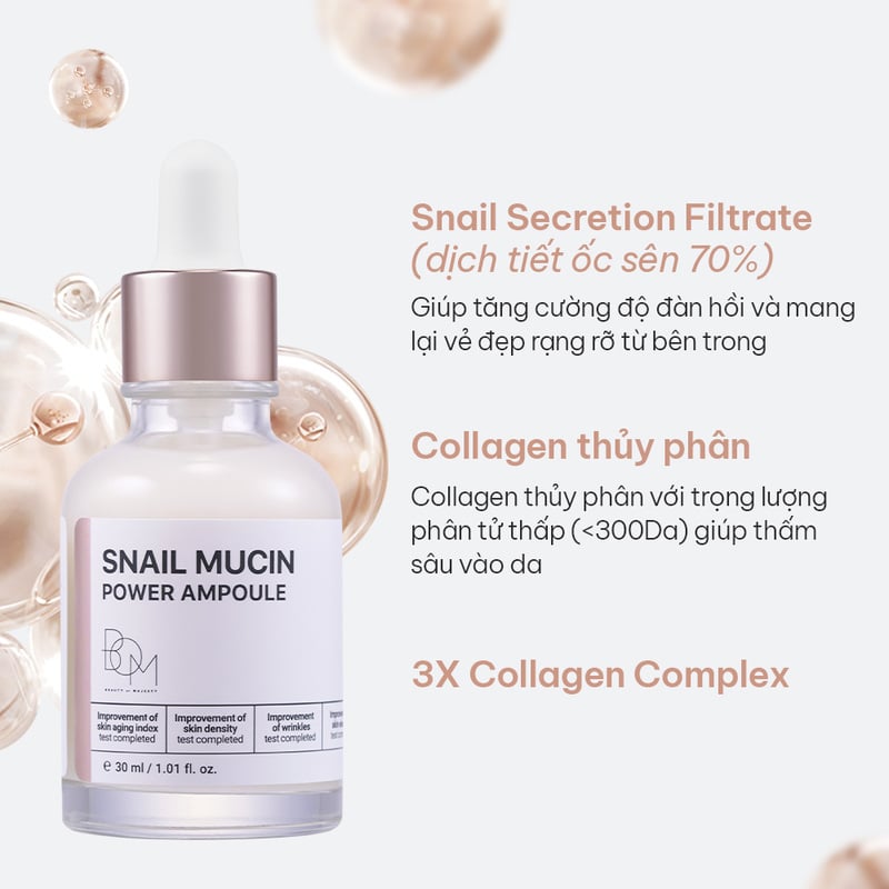 thegioiskinfood.com - Serum Hỗ Trợ Dưỡng Sáng, Mờ Nếp Nhăn B.O.M Snail Mucin Power Ampoule 30ml