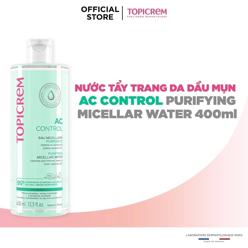 thegioiskinfood.com - Nước Tẩy Trang Cho Da Dầu Mụn Topicrem Ac Control Purifying Micellar Water 400ml